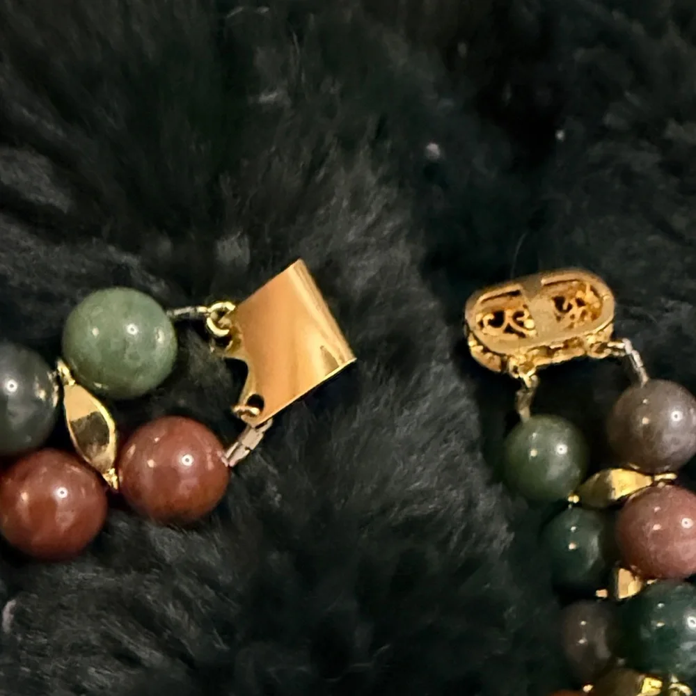 Gold Filigree Clasp Green‎ & Red Agate Beaded Bracelet - Women Jewelry